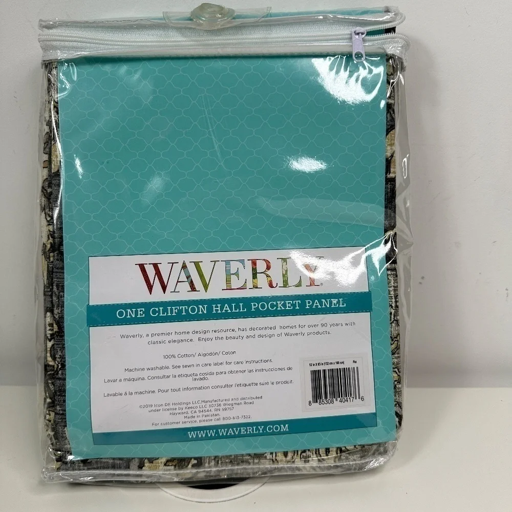 New Waverly CliftonBlack Floral Rod-Pocket Tie-Back Curtain Panel, 62